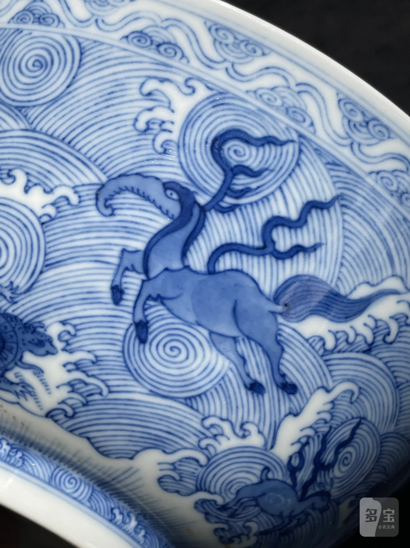清道光 青花海八怪大碗一对 - 图6
